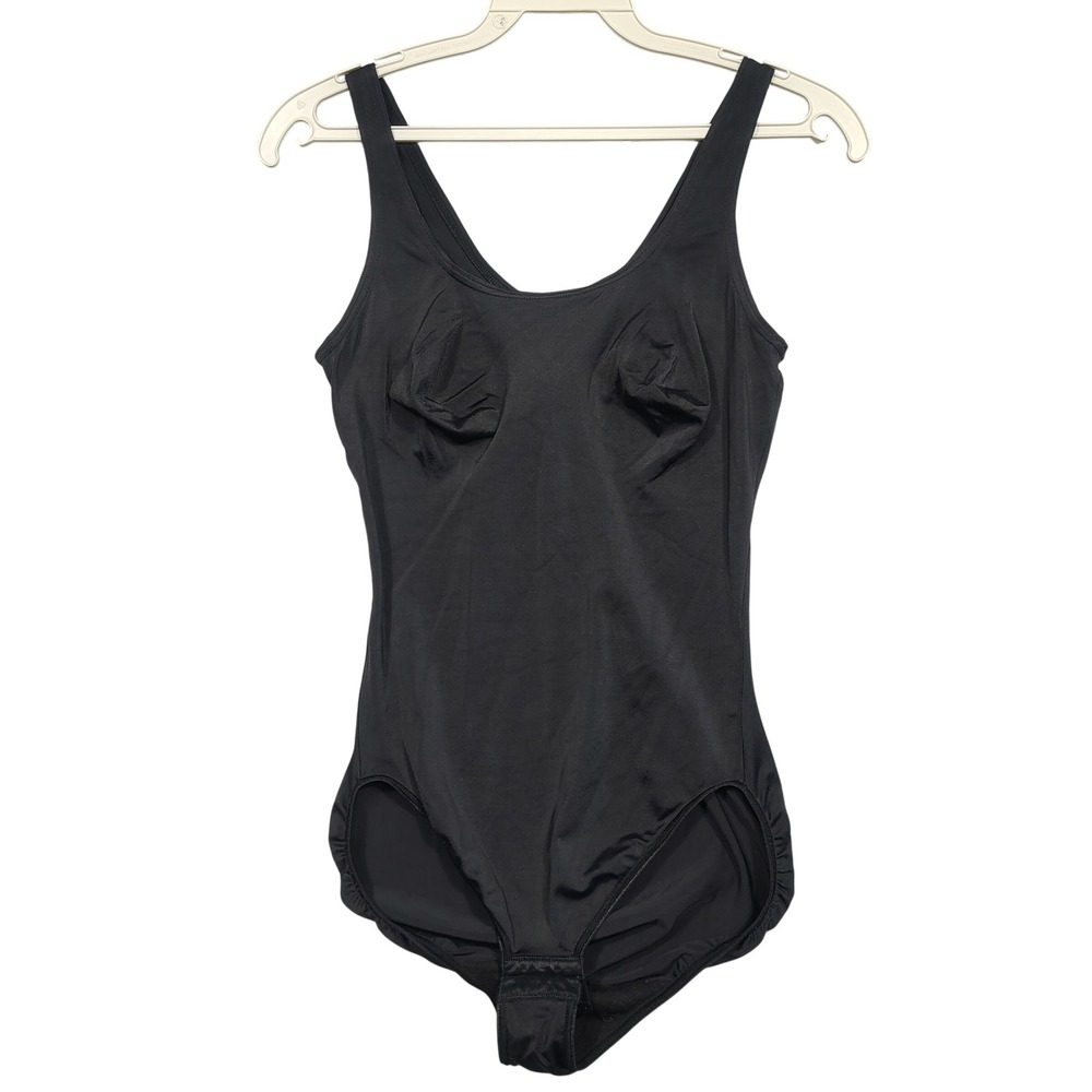 Flexees Bodysuit Women XL Firm Control Scoop Neck Solid Black 77322 Shapewear
